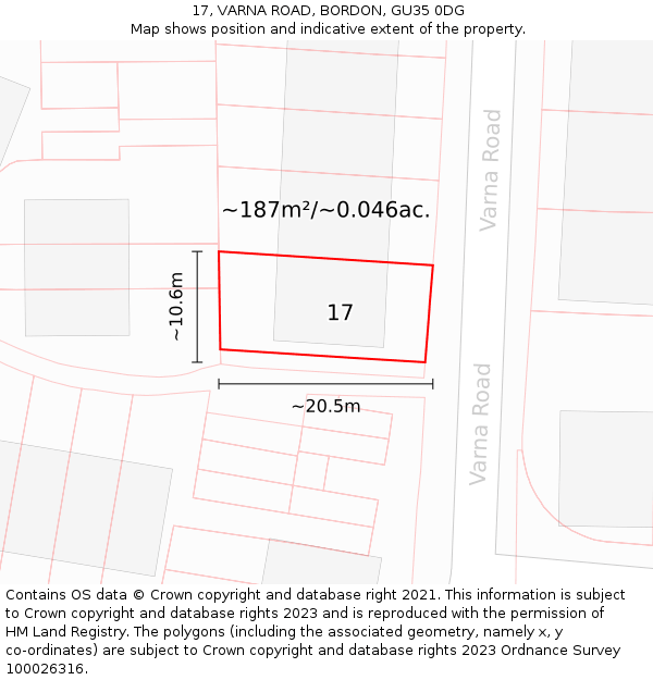 17, VARNA ROAD, BORDON, GU35 0DG: Plot and title map