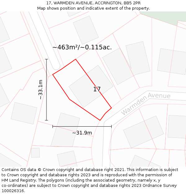 17, WARMDEN AVENUE, ACCRINGTON, BB5 2PR: Plot and title map
