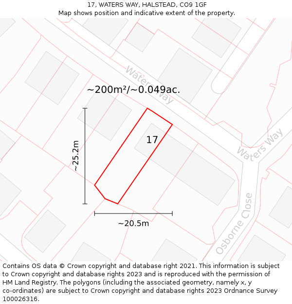 17, WATERS WAY, HALSTEAD, CO9 1GF: Plot and title map