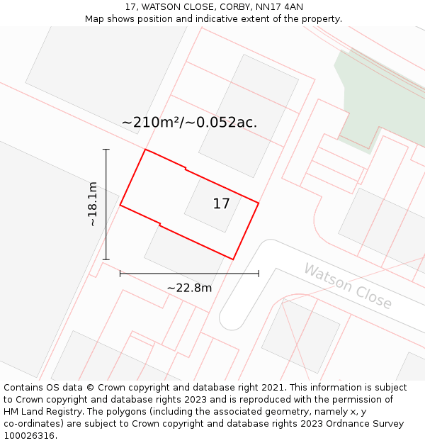 17, WATSON CLOSE, CORBY, NN17 4AN: Plot and title map