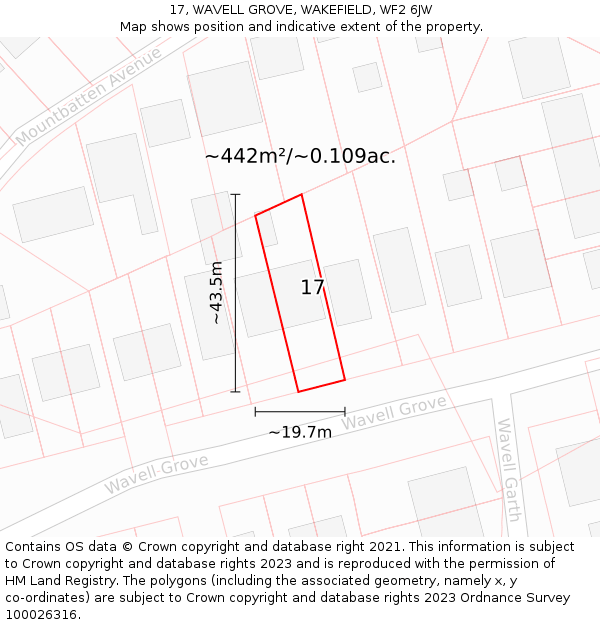 17, WAVELL GROVE, WAKEFIELD, WF2 6JW: Plot and title map