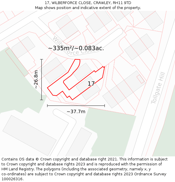 17, WILBERFORCE CLOSE, CRAWLEY, RH11 9TD: Plot and title map
