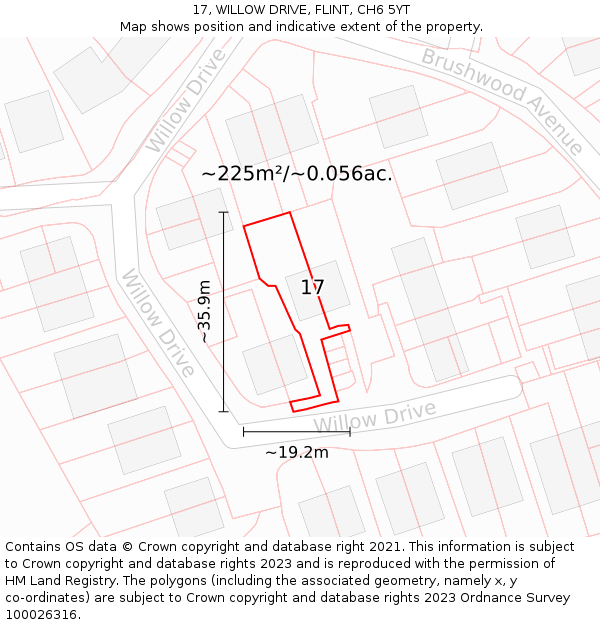 17, WILLOW DRIVE, FLINT, CH6 5YT: Plot and title map