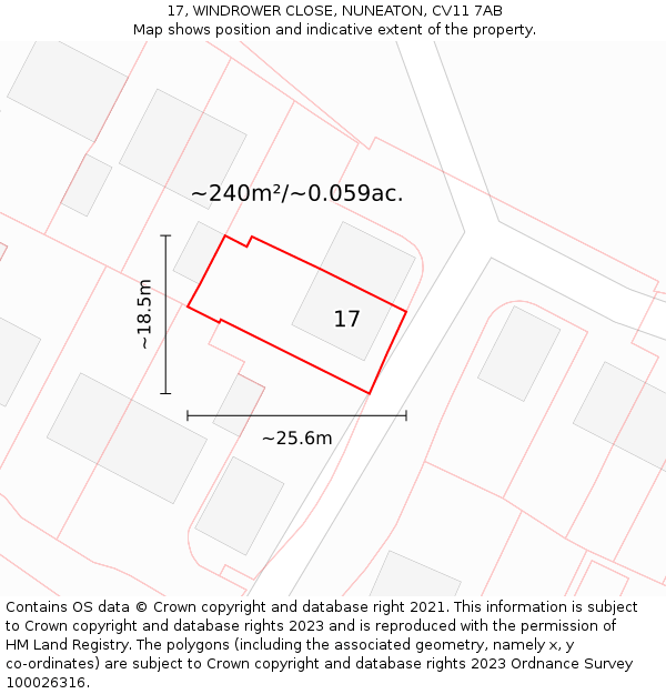 17, WINDROWER CLOSE, NUNEATON, CV11 7AB: Plot and title map