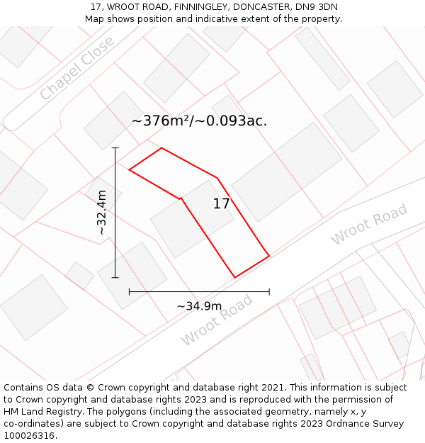 17, WROOT ROAD, FINNINGLEY, DONCASTER, DN9 3DN: Plot and title map