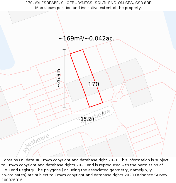 170, AYLESBEARE, SHOEBURYNESS, SOUTHEND-ON-SEA, SS3 8BB: Plot and title map