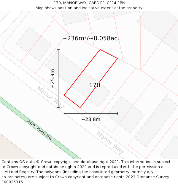 170, MANOR WAY, CARDIFF, CF14 1RN: Plot and title map