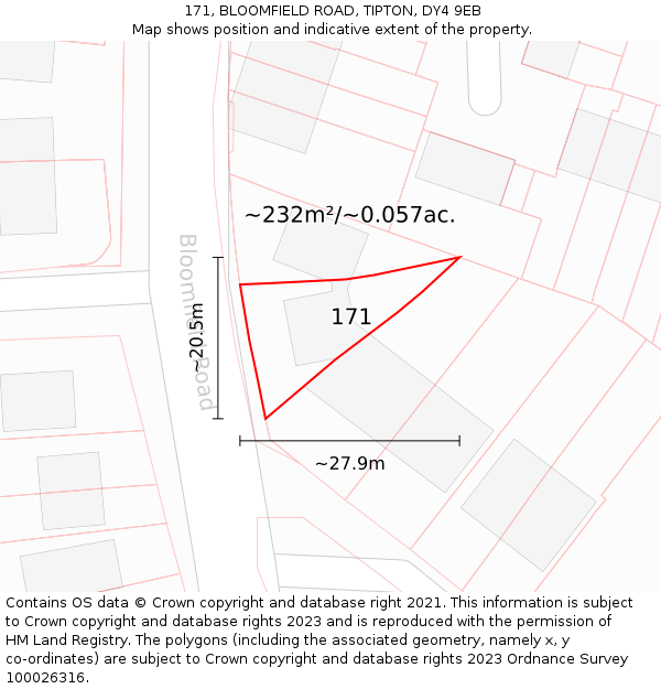 171, BLOOMFIELD ROAD, TIPTON, DY4 9EB: Plot and title map