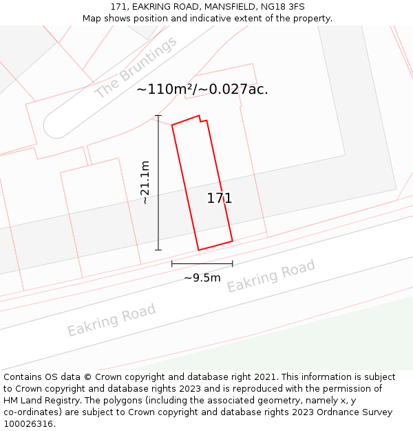 171, EAKRING ROAD, MANSFIELD, NG18 3FS: Plot and title map