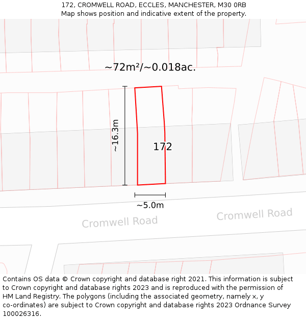 172, CROMWELL ROAD, ECCLES, MANCHESTER, M30 0RB: Plot and title map