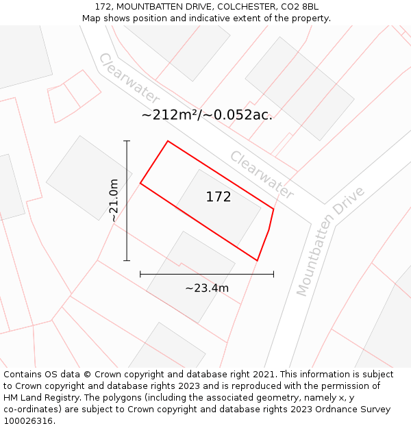 172, MOUNTBATTEN DRIVE, COLCHESTER, CO2 8BL: Plot and title map
