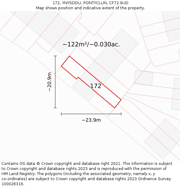 172, YNYSDDU, PONTYCLUN, CF72 9UD: Plot and title map