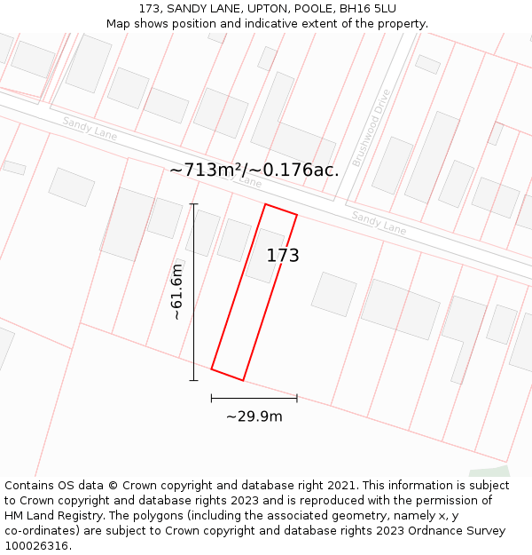 173, SANDY LANE, UPTON, POOLE, BH16 5LU: Plot and title map