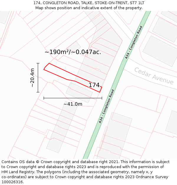 174, CONGLETON ROAD, TALKE, STOKE-ON-TRENT, ST7 1LT: Plot and title map