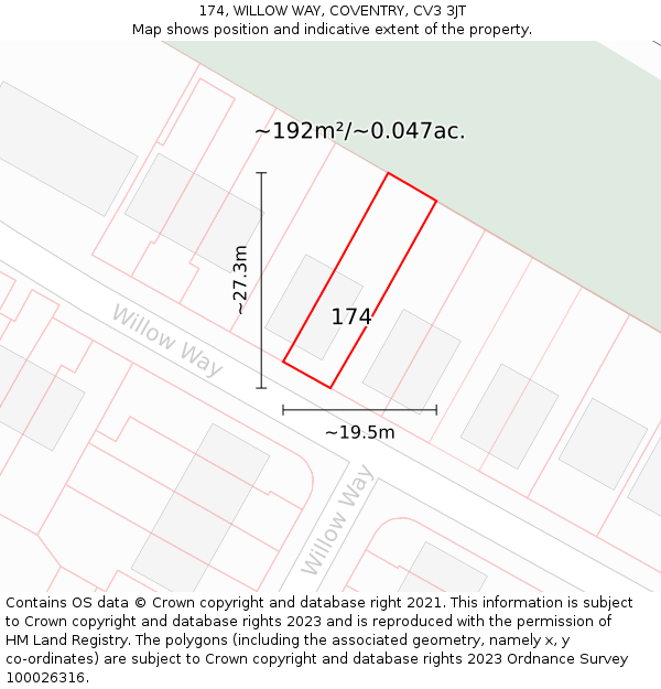 174, WILLOW WAY, COVENTRY, CV3 3JT: Plot and title map