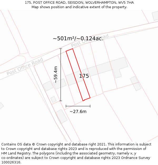 175, POST OFFICE ROAD, SEISDON, WOLVERHAMPTON, WV5 7HA: Plot and title map
