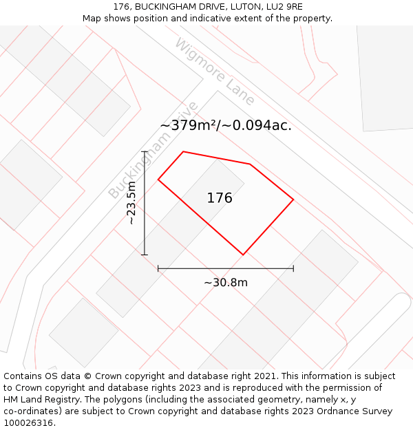176, BUCKINGHAM DRIVE, LUTON, LU2 9RE: Plot and title map