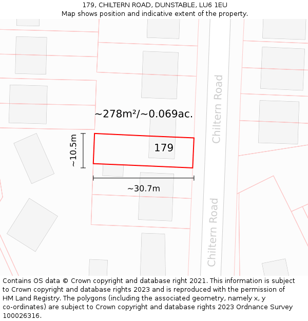 179, CHILTERN ROAD, DUNSTABLE, LU6 1EU: Plot and title map