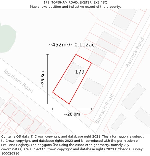 179, TOPSHAM ROAD, EXETER, EX2 4SQ: Plot and title map