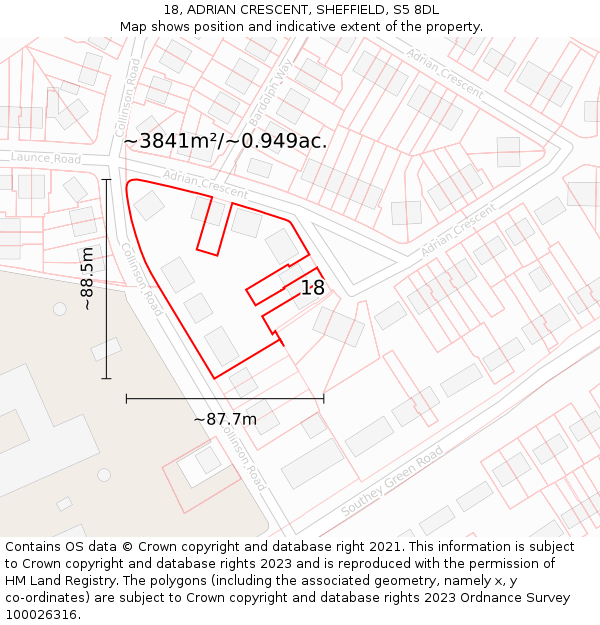 18, ADRIAN CRESCENT, SHEFFIELD, S5 8DL: Plot and title map