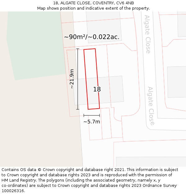 18, ALGATE CLOSE, COVENTRY, CV6 4NB: Plot and title map