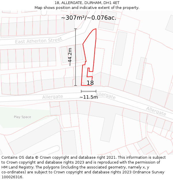 18, ALLERGATE, DURHAM, DH1 4ET: Plot and title map