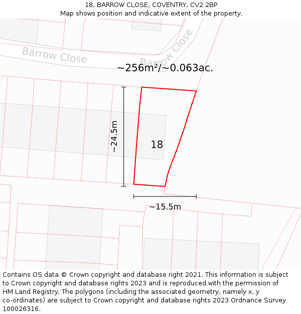 18, BARROW CLOSE, COVENTRY, CV2 2BP: Plot and title map