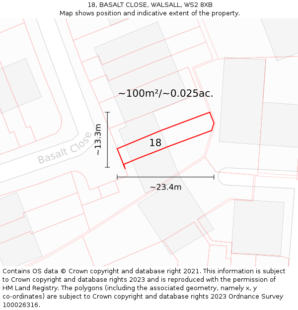18, BASALT CLOSE, WALSALL, WS2 8XB: Plot and title map