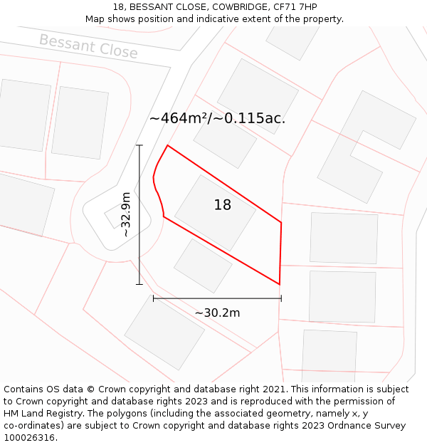 18, BESSANT CLOSE, COWBRIDGE, CF71 7HP: Plot and title map