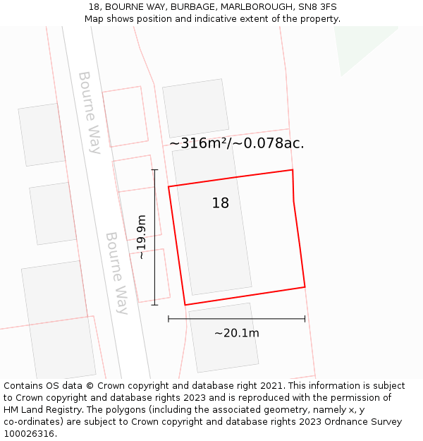 18, BOURNE WAY, BURBAGE, MARLBOROUGH, SN8 3FS: Plot and title map