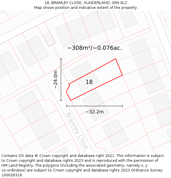 18, BRAMLEY CLOSE, SUNDERLAND, SR4 9LZ: Plot and title map