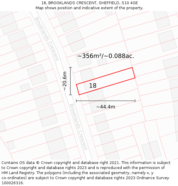 18, BROOKLANDS CRESCENT, SHEFFIELD, S10 4GE: Plot and title map