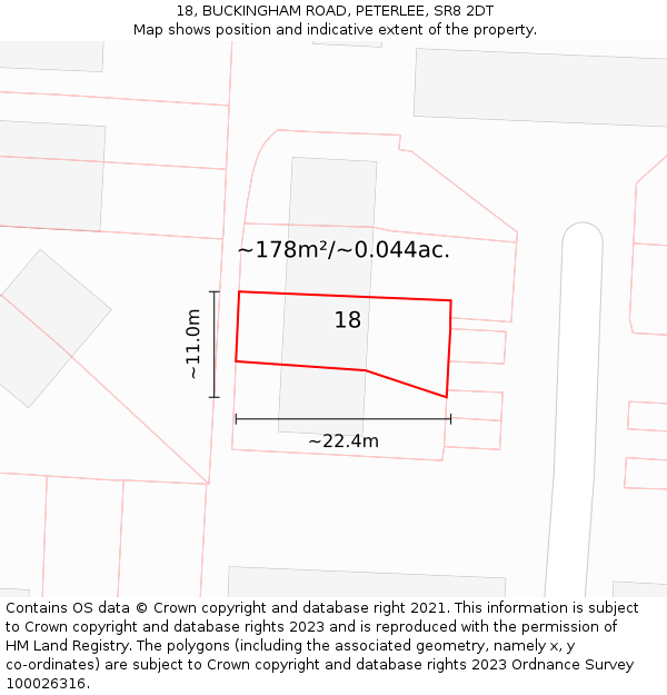 18, BUCKINGHAM ROAD, PETERLEE, SR8 2DT: Plot and title map
