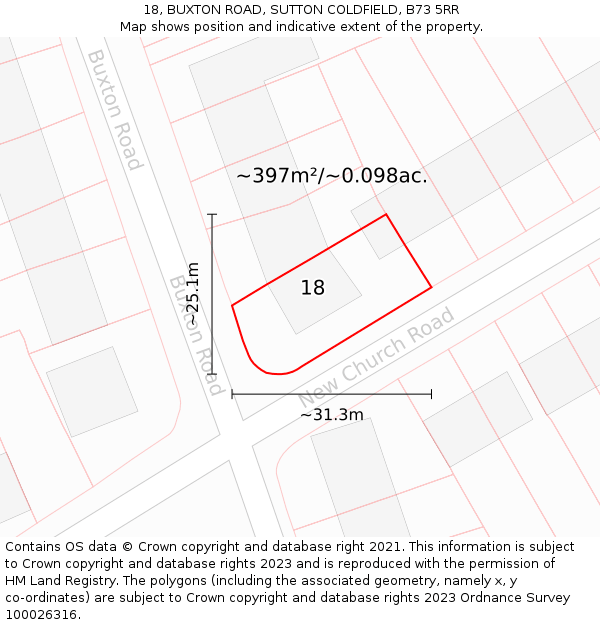18, BUXTON ROAD, SUTTON COLDFIELD, B73 5RR: Plot and title map