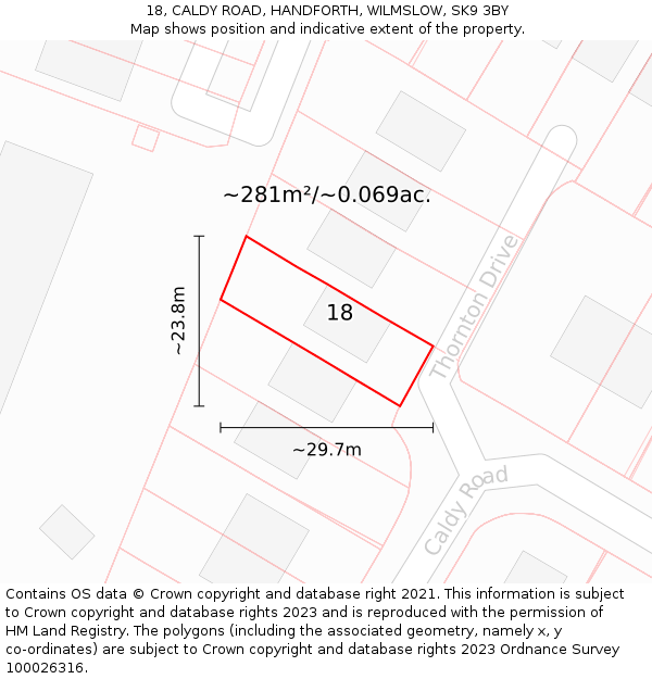 18, CALDY ROAD, HANDFORTH, WILMSLOW, SK9 3BY: Plot and title map