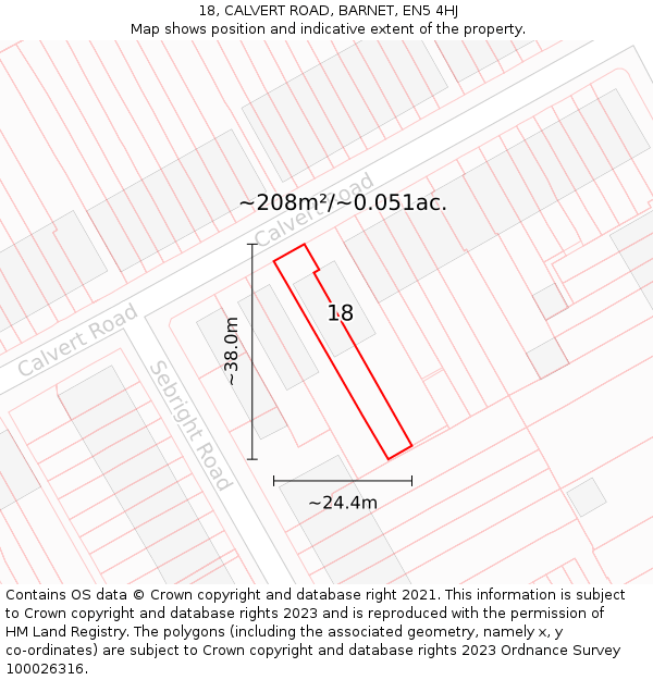 18, CALVERT ROAD, BARNET, EN5 4HJ: Plot and title map