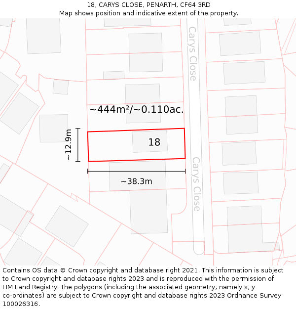 18, CARYS CLOSE, PENARTH, CF64 3RD: Plot and title map