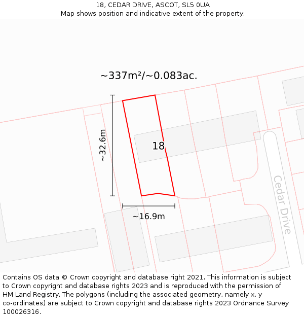 18, CEDAR DRIVE, ASCOT, SL5 0UA: Plot and title map