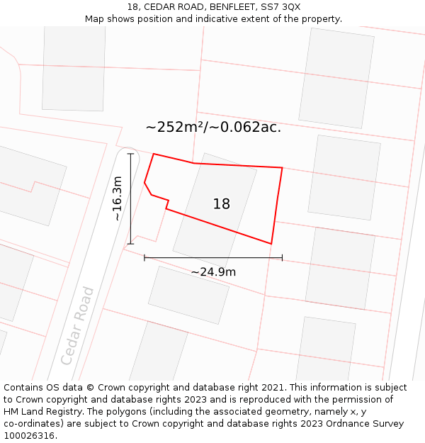 18, CEDAR ROAD, BENFLEET, SS7 3QX: Plot and title map