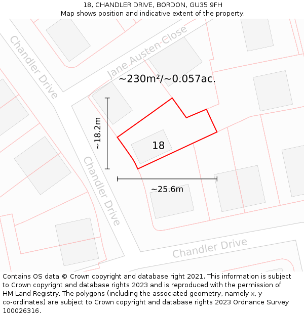 18, CHANDLER DRIVE, BORDON, GU35 9FH: Plot and title map