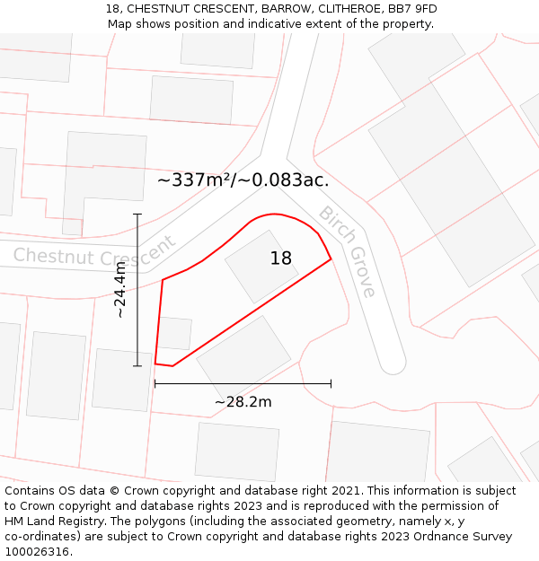 18, CHESTNUT CRESCENT, BARROW, CLITHEROE, BB7 9FD: Plot and title map