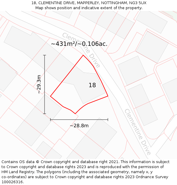 18, CLEMENTINE DRIVE, MAPPERLEY, NOTTINGHAM, NG3 5UX: Plot and title map