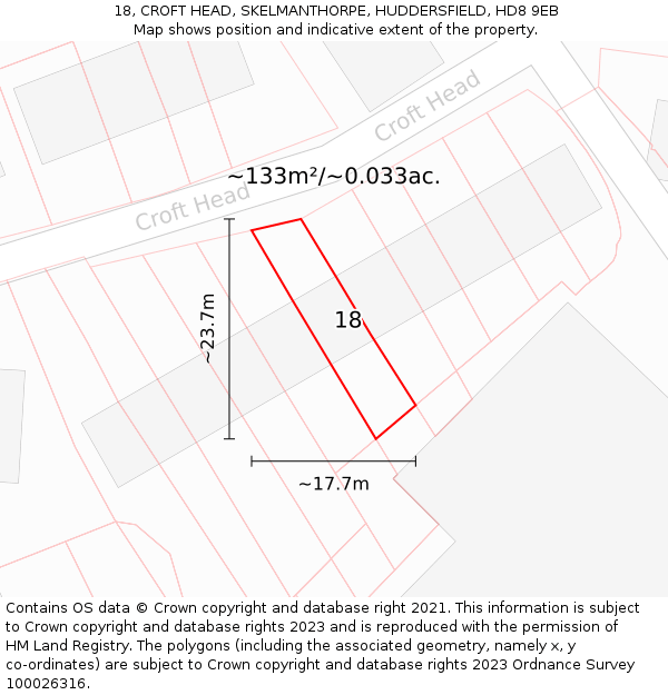 18, CROFT HEAD, SKELMANTHORPE, HUDDERSFIELD, HD8 9EB: Plot and title map
