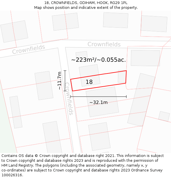 18, CROWNFIELDS, ODIHAM, HOOK, RG29 1PL: Plot and title map