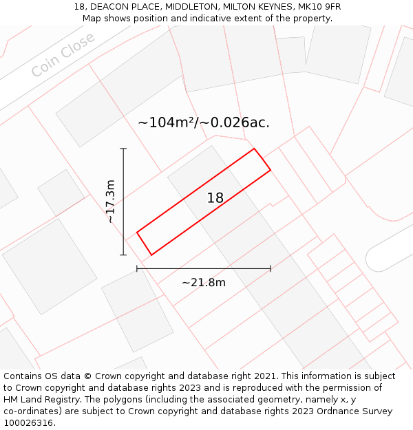 18, DEACON PLACE, MIDDLETON, MILTON KEYNES, MK10 9FR: Plot and title map