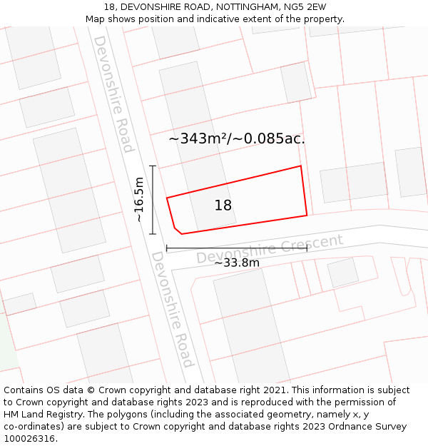 18, DEVONSHIRE ROAD, NOTTINGHAM, NG5 2EW: Plot and title map