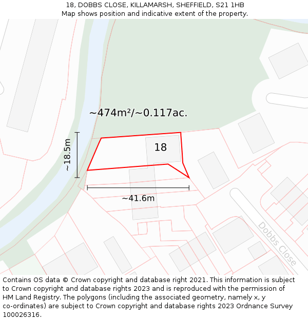 18, DOBBS CLOSE, KILLAMARSH, SHEFFIELD, S21 1HB: Plot and title map
