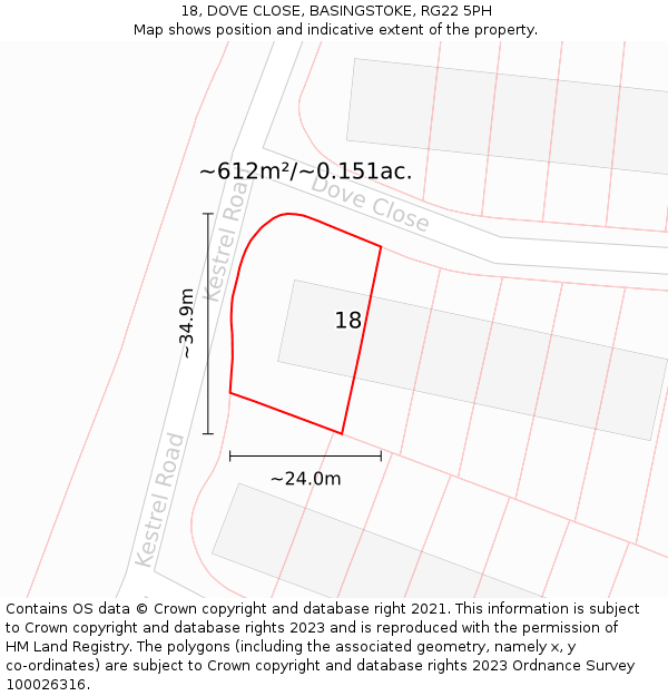 18, DOVE CLOSE, BASINGSTOKE, RG22 5PH: Plot and title map