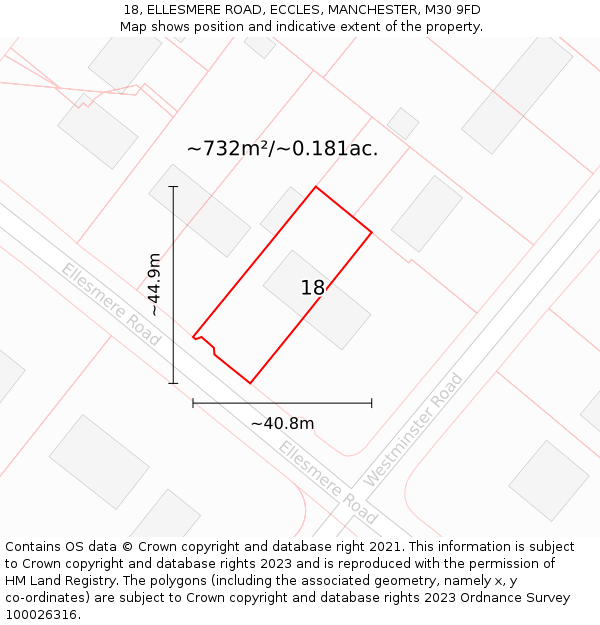 18, ELLESMERE ROAD, ECCLES, MANCHESTER, M30 9FD: Plot and title map