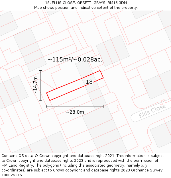 18, ELLIS CLOSE, ORSETT, GRAYS, RM16 3DN: Plot and title map